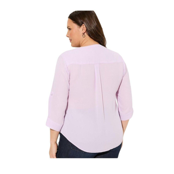 Torrid Top Womens Size 1 Peachy Pink Harper Georgette Pullover 3/4 Sleeve Blouse - Picture 4 of 14